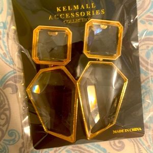 Gold Rhinestone Rectangle Dangle Earrings